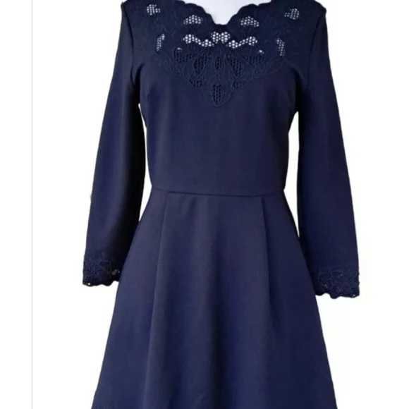 Ted Baker Emey Fit And Flare Lace Cut Navu Blue Dress - Picture 2 of 6